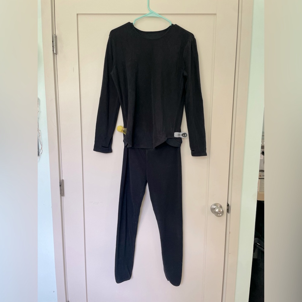 Cuddl Duds Black Fleece Long Sleeve Top and Leggings Set